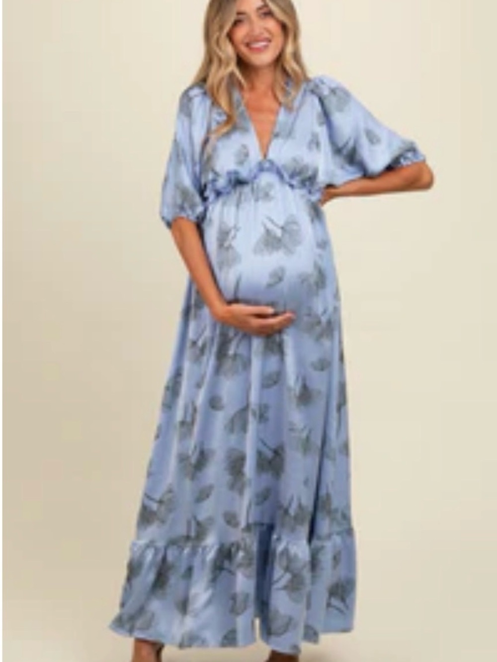 Pinkblush Light Blue Floral Maternity Maxi Dress